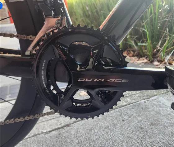 A Shimano Dura-Ace crankset on a Focus road bike